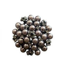 Vintage Dark Pearl Flower Brooch